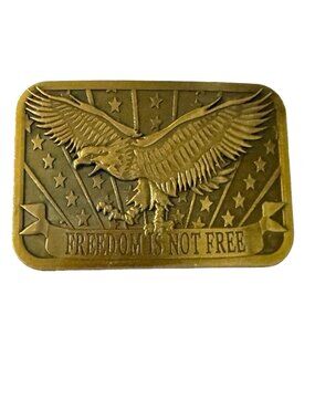 Vintage Freedom Is Not Free Eagle Patriotic Belt Buckle Solid Brass Tone 1984
